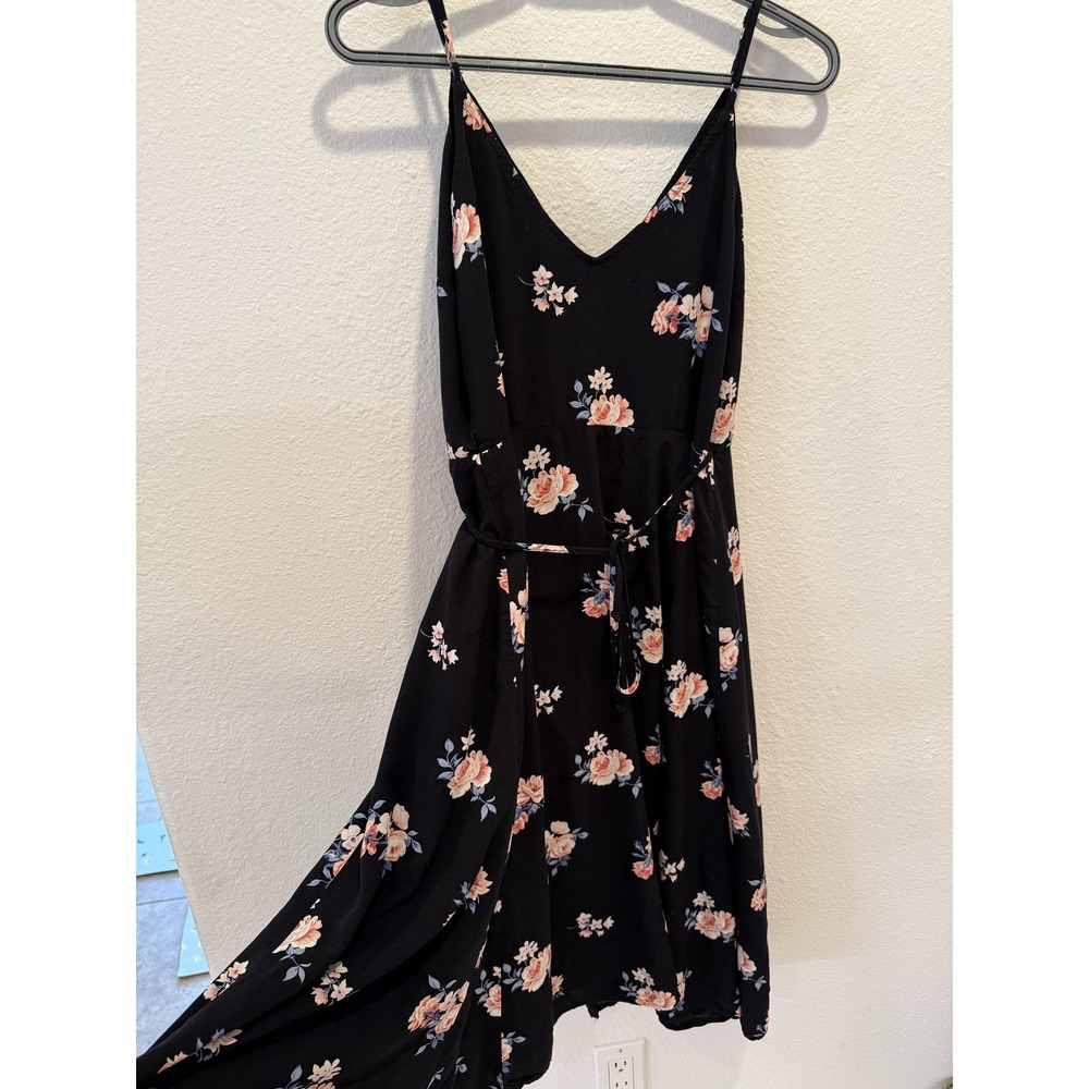 Abercrombie & Fitch Dress Womens Small Black Floral Wrap Midi Sleeveless V Neck - Picture 6 of 13